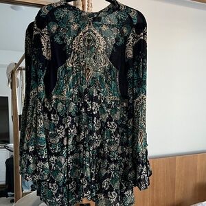 Free People Long Sleeve blouse- Navy Blues and Green & beige wore once